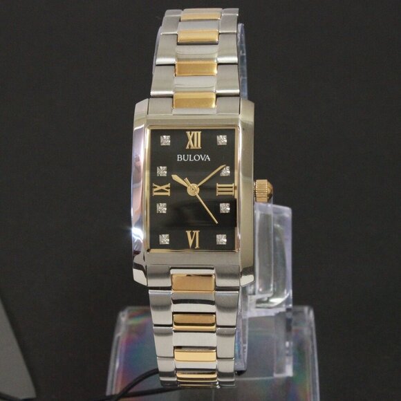 Bulova Diamonds Collection Ladies Tank Watch Two Tone Diamond Indices 21mm - Picture 3 of 13